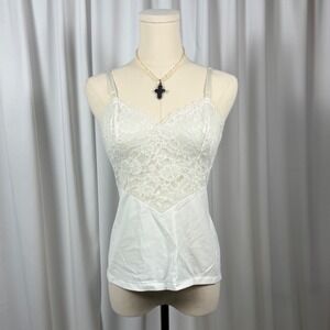Vintage Vanity Fair White Lace Trimmed Camisole Slip Tank Top Size 32S